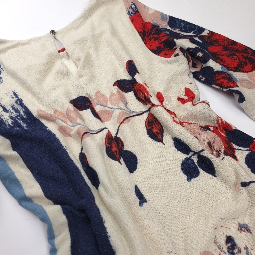 Maeve Anthropologie Blue Cream Floral Dress Sz L - Picture 12 of 13